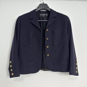 Vintage Chanel Boutique Blazer Jacket 1989/1990 Navy Gold Buttons 42 FR (US 10)